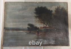 Oil painting on canvas landscape, Barbizon school, 19th century, signed