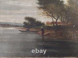 Oil painting on canvas landscape, Barbizon school, 19th century, signed