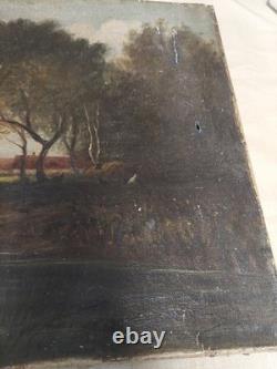 Oil painting on canvas landscape, Barbizon school, 19th century, signed