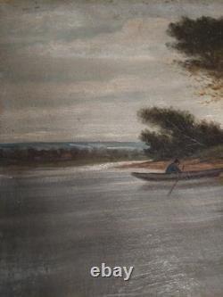 Oil painting on canvas landscape, Barbizon school, 19th century, signed