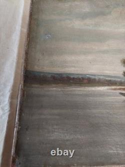 Oil painting on canvas landscape, Barbizon school, 19th century, signed