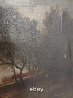 Oil painting on canvas landscape, Barbizon school, 19th century, signed