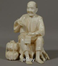 Okimono, Japanese Statuette, Man With Pipe, Time XIX