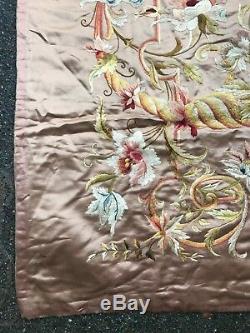 Old And Big Embroidery On Silk Napoleon III Period Embroidery On Silk 19th