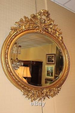 Old And Large Golden Oval Mirror Louis XVI Style Time Nineteenth Century