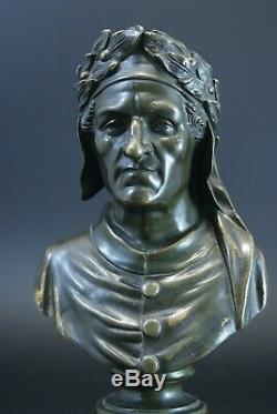Old Bronze Bust Dante Era Napomeon III Nineteenth 20.5 CM