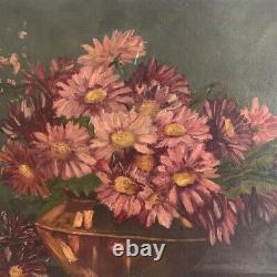 'Old Flower Painting, Oil on Canvas from the Late 19th Century. Bouquet of Flowers'