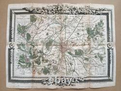 Old Map 1766. Surroundings of Paris. Engraved map, 18th-century coloring.