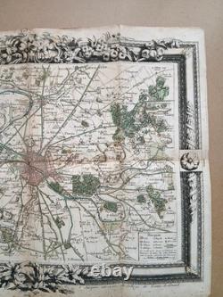 Old Map 1766. Surroundings of Paris. Engraved map, 18th-century coloring.
