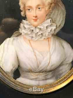 Old Miniature Epoque Xixth Portrait Miss Elisabeth Richardson 19th 1787