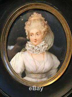 Old Miniature Epoque Xixth Portrait Miss Elisabeth Richardson 19th 1787