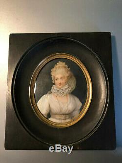 Old Miniature Epoque Xixth Portrait Miss Elisabeth Richardson 19th 1787