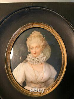 Old Miniature Epoque Xixth Portrait Miss Elisabeth Richardson 19th 1787