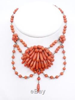 Old Necklace Drapery Beads Coral And Gold Xixth