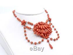 Old Necklace Drapery Beads Coral And Gold Xixth