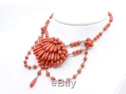 Old Necklace Drapery Beads Coral And Gold Xixth