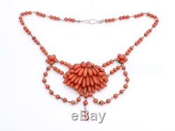 Old Necklace Drapery Beads Coral And Gold Xixth