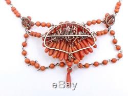 Old Necklace Drapery Beads Coral And Gold Xixth