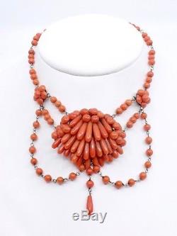 Old Necklace Drapery Beads Coral And Gold Xixth