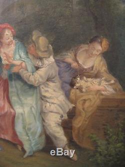 Old Oil On Copper Painting In The Style Of Watteau Xixth Century