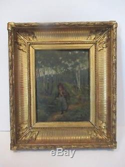 Old Painting Woman With Fardot Time XIX Ème Beautiful Golden Frame With Palmettes