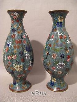 Old Pair Of Cloisonné And Ribbed Vases Xixth Century