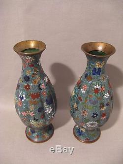 Old Pair Of Cloisonné And Ribbed Vases Xixth Century