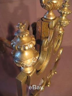 Old Pair Of Renaissance Style Firedogs In Gilt Bronze Xixth Century