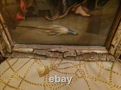 Old Pastel Romantic Scene 19th Century, Bark Frame