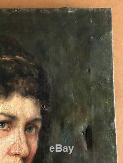 Old Portrait Of Woman Oil On Canvas Signed A Villier Epoque End Xixth 19th