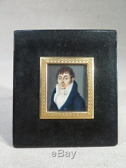 Old Table Miniature Portrait Gentleman Eyes Blue Empire Period XIX