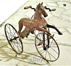 Old Toy, Wooden Horse And Tricycle Melting Period Late XIX 1880