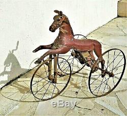 Old Toy, Wooden Horse And Tricycle Melting Period Late XIX 1880