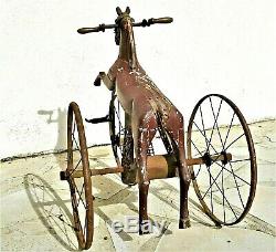 Old Toy, Wooden Horse And Tricycle Melting Period Late XIX 1880