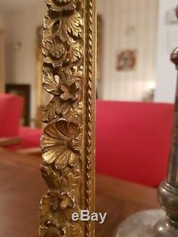 Old Wooden Frame Carved And Gilded Era XIX S Gilding With Gold Leaf
