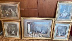 Old engravings, 19th century, enhanced in polychrome. Set of 5