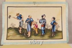 Old gouache painting on rice paper, garden, 19th century, Far East