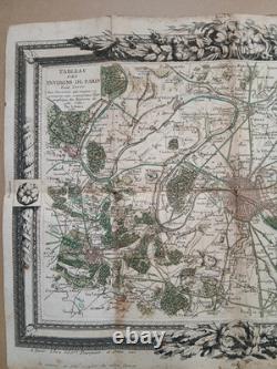 Old map 1766. Surroundings of Paris. Engraved map, period coloring, 18th century