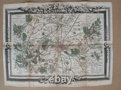 Old map 1766. Surroundings of Paris. Engraved map, period coloring, 18th century Old map 1766. Surroundings of Paris. Engraved map, period coloring, 18th century