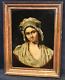 Old Oil Painting Portrait Of A Girl With A Headdress, Signed, 19th Century Era