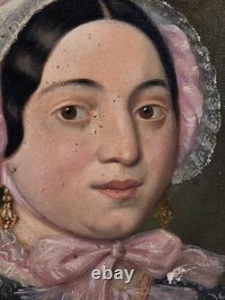 Old oil portrait painting of a lady of quality, signed, 19th century