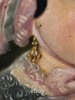 Old oil portrait painting of a lady of quality, signed, 19th century