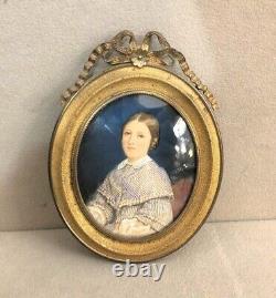 Old painted miniature Louis Philippe era 19th century portrait painting frame