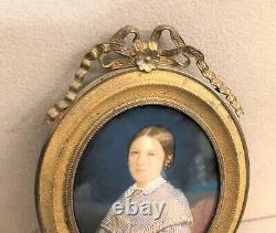 Old painted miniature Louis Philippe era 19th century portrait painting frame