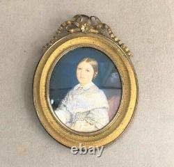 Old painted miniature Louis Philippe era 19th century portrait painting frame