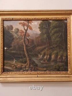 Old painting, Oil on canvas framed Landscape from the 19th century