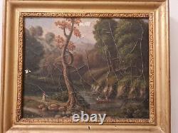 Old painting, Oil on canvas framed Landscape from the 19th century