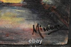 Old painting oil ruins evening in Pompeii signed Mésange 19th century