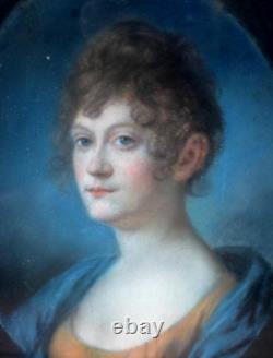 Old pastel portrait of a high-quality lady from the early 19th century Empire era