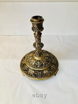 Original Bronze Candle Holder With Foliage Decoration. Age 19th